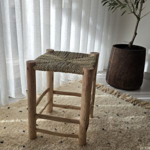 Tabouret artisanal - bois & doum tressé