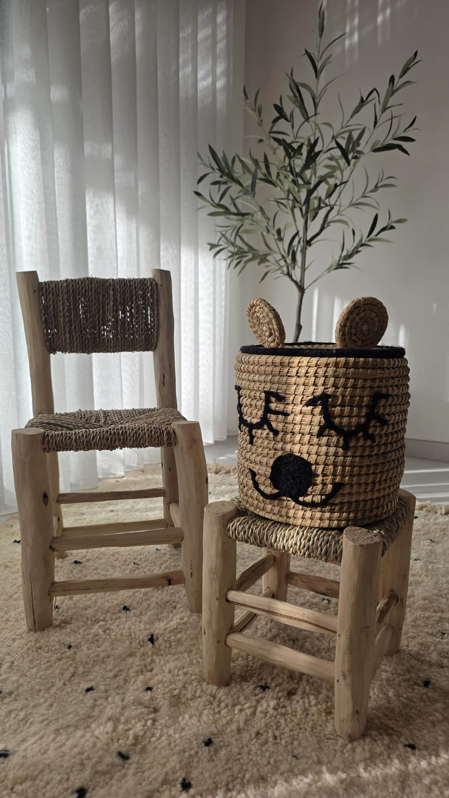Panier de rangement enfant « Ourson » - fibres naturelles (2 tailles)