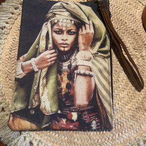 Pochette artisanale Visage - Effet velours & cuir