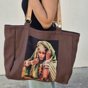 Sac Cabas En Coton Velours & Anses En Cuir – Collection Portraits