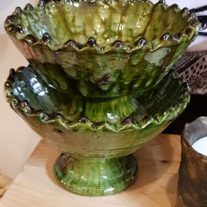Coupelle Tamegroute artisanale en poterie verte Ibeldi Souk – fabrication marocaine – 15,5 cm