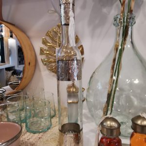Bouteille en verre motif argent Ibeldi Souk – fabrication artisanale – 35 cm