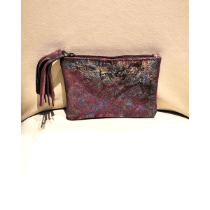 Porte-monnaie artisanale - daim (aubergine pailleté)