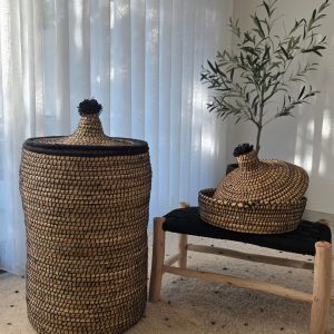 Panière  artisanale Marrakech – en Fibres Naturelles (noir & naturel)