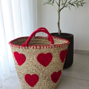 Panier rond cœur brodé