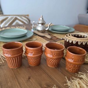 Lot de 4 petits verres - terre cuite artisanale & motifs berbères