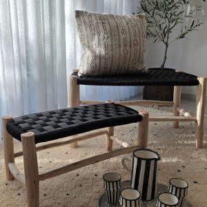 Banc artisanal - bois & tressé noir (2 tailles)