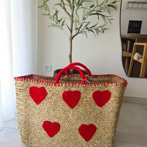 Panier en doum cœurs brodés (taille M)