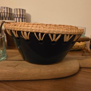 Lot de 3 bols - céramique & raphia (noir)