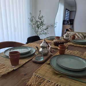 Lot de 3 bols - céramique & Raphia (marron)