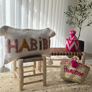 Corbeille berbère - en fibre naturelle tressée (Rose)