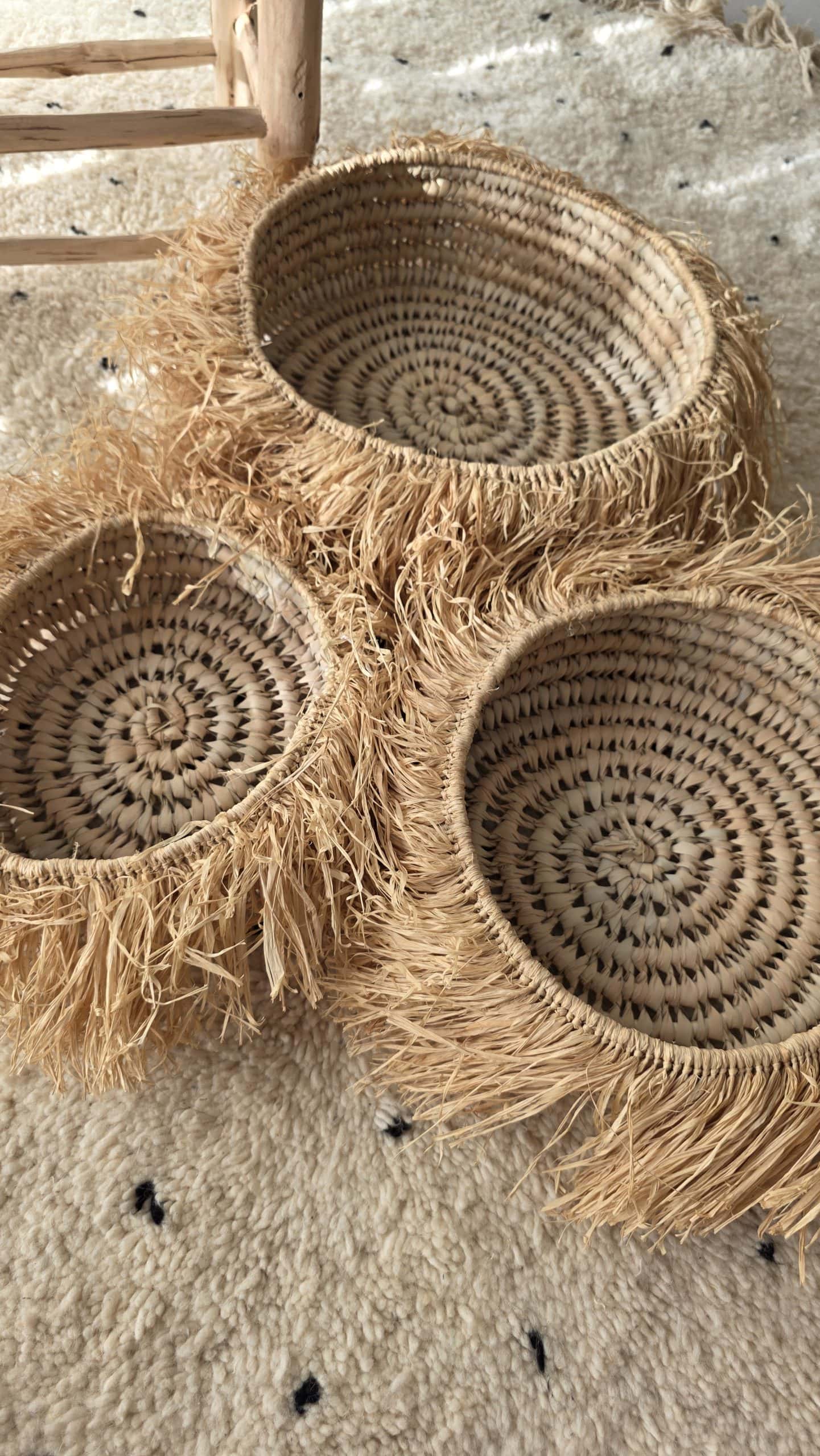 Panier décoratif - doum tressé & franges en raphia – 3 tailles