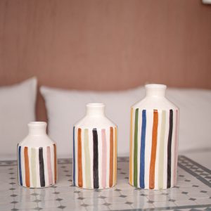 Vase artisanale - céramique rayé multicolore